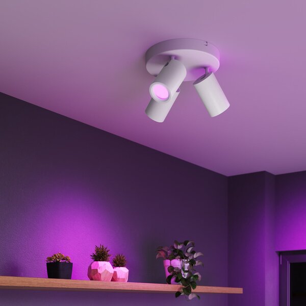 Calex Smart stropni reflektor, bijeli, Ø 21 cm, 3 žarulje, GU10 LED RGBW, prigušiva, Bijela, Dnevni boravak/blagovaonica, Metal, Strop polukružni s prostorom