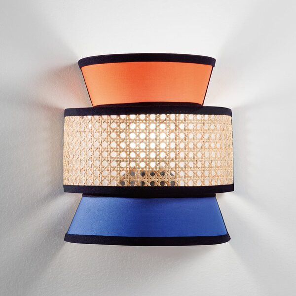 Luce Ambiente Design Zidna lampa Gazebo, narančasta/plava/prirodna, 24 cm, tkanina/ratan, prigušiva, Naranča, Dnevni boravak/blagovaonica, Tkanina / tekstil