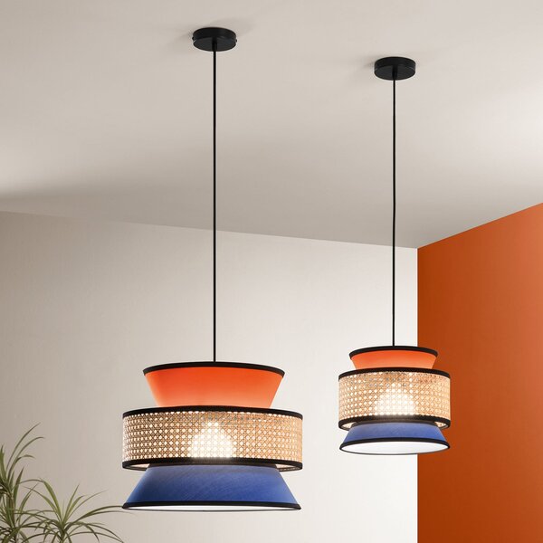 Luce Ambiente Design Viseća lampa za sjenicu, narančasta/plava/prirodna, Ø 40 cm, tkanina/ratan, prigušiva, Naranča, Dnevni boravak/blagovaonica, Tkanina / tekstil