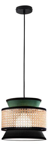 Luce Ambiente Design Viseća lampa za sjenicu, zelena/crna/prirodna, Ø 26 cm, tkanina/ratan, prigušiva, Zelena, Dnevni boravak/blagovaonica, Tkanina / tekstil