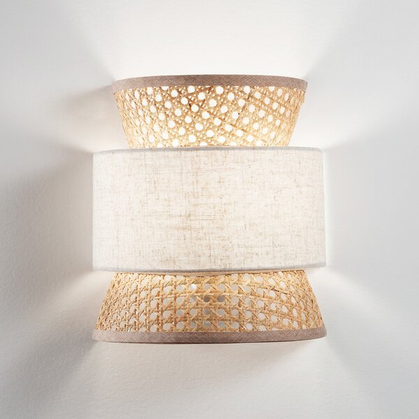 Luce Ambiente Design Zidna lampa Gazebo, prirodna/bež, širina 24 cm, ratan/tkanina, prigušiva, Drvo, Dnevni boravak/blagovaonica, Drvo