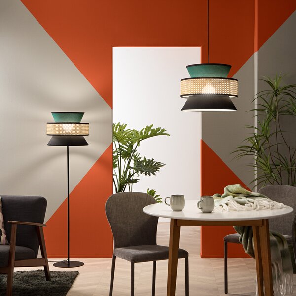 Luce Ambiente Design Viseća lampa za sjenicu, zelena/crna/prirodna, Ø 40 cm, tkanina/ratan, prigušiva, Zelena, Dnevni boravak/blagovaonica, Tkanina / tekstil
