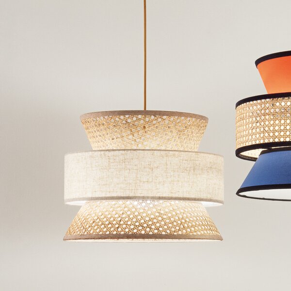 Luce Ambiente Design Viseća lampa za sjenicu, prirodna/bež, Ø 40 cm, ratan/tkanina, prigušiva, Bež, Dnevni boravak/blagovaonica, Drvo