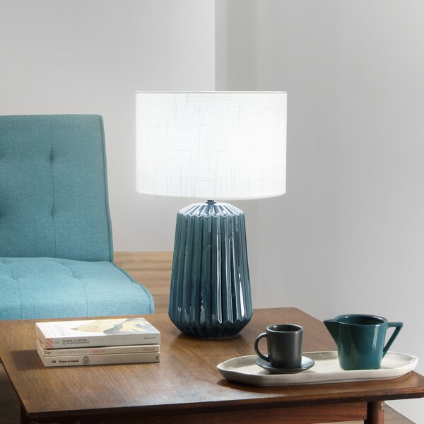 Luce Ambiente Design Stolna lampa Kiowa, visina 46 cm, plava/bijela, keramika/tkanina, Plava, Dnevni boravak/blagovaonica, Keramika