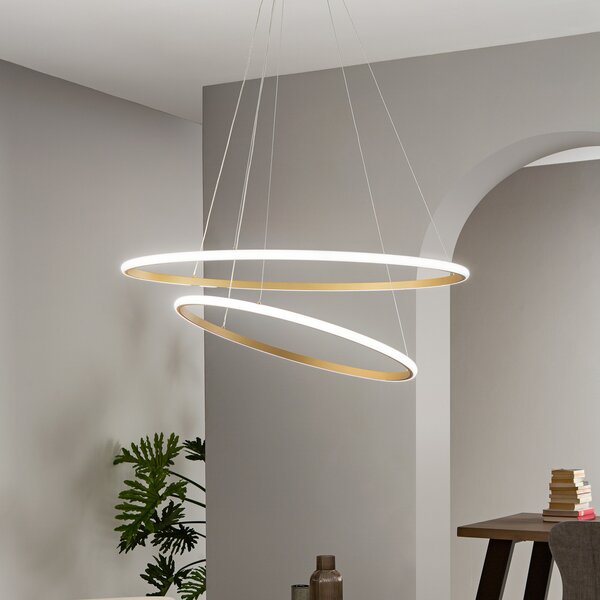 Luce Ambiente Design Axis LED viseća svjetiljka, Ø 80/60 cm, zlatna boja, metal, CCT, Zlato / mjed, Dnevni boravak/blagovaonica, Metal