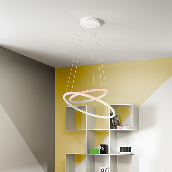 Luce Ambiente Design Axis LED viseća svjetiljka, Ø 60/40 cm, bijela, metalna, CCT, RGB, Bijela, Dnevni boravak/blagovaonica, Metal