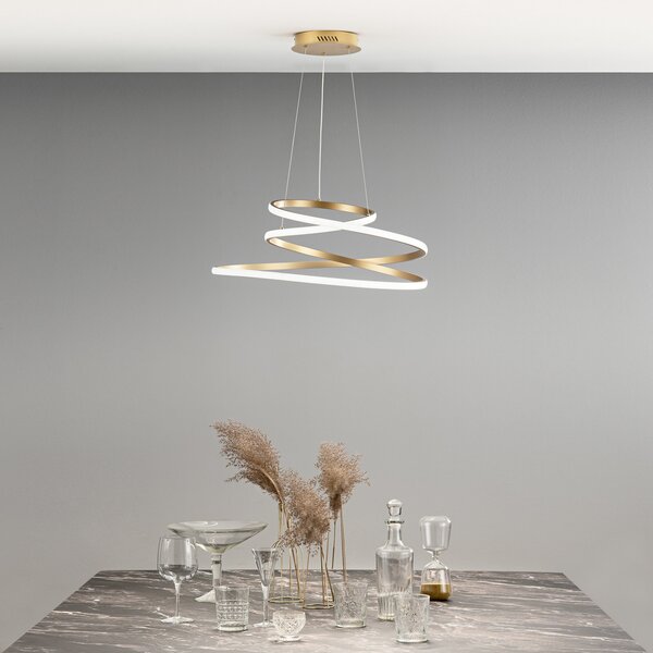 Luce Ambiente Design LED viseća lampa COASTER, zlatne boje, Ø 60 cm, metal, CCT, Zlato / mjed, Dnevni boravak/blagovaonica, Aluminij