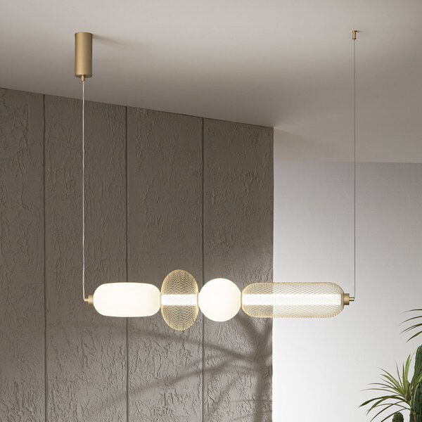 Luce Ambiente Design INKAS LED viseća lampa, visina 90 cm, staklo/metal zlatne boje, CCT, Zlato / mjed, Dnevni boravak/blagovaonica, Staklo