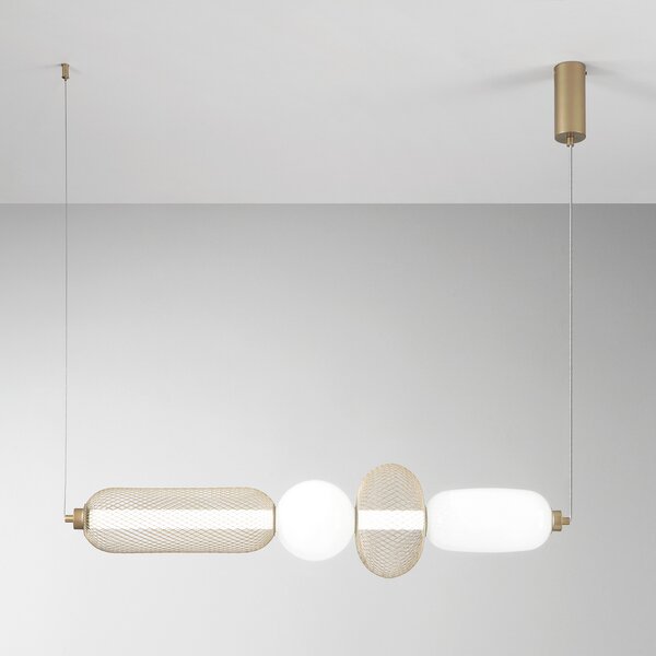 Luce Ambiente Design INKAS LED viseća lampa, visina 90 cm, staklo/metal zlatne boje, CCT, Zlato / mjed, Dnevni boravak/blagovaonica, Staklo