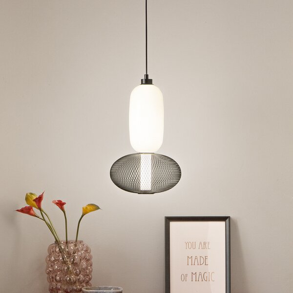 Luce Ambiente Design INKAS LED viseća lampa, visina 90 cm, crna, staklo/metal, CCT, Crno, Dnevni boravak/blagovaonica, Staklo