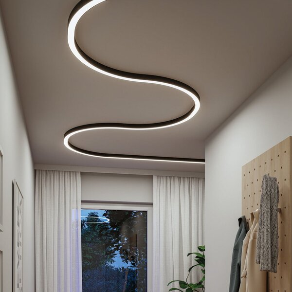 Paulmann LED svjetlosna traka Linion, crna, zakrivljenost 90°, 3000 K, prigušiva, Crno, Dnevni boravak/blagovaonica, Aluminij
