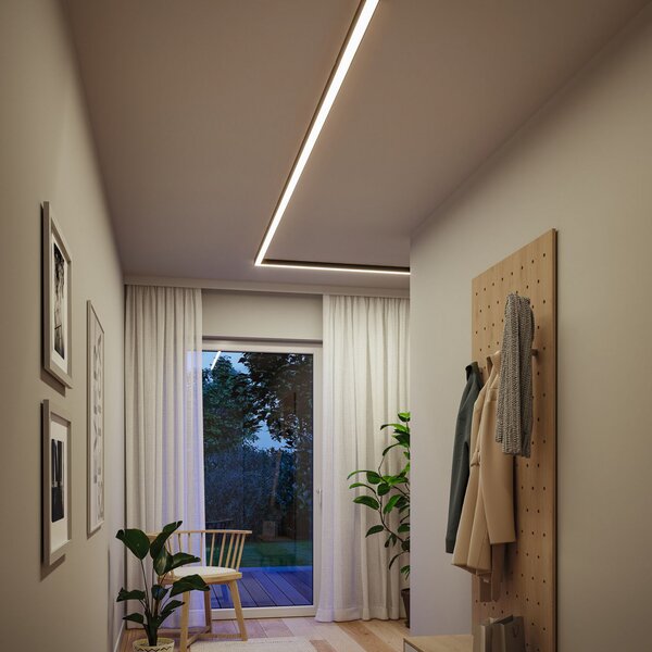 Paulmann LED svjetlosna traka Linion, crna, kut od 90°, 3000 K, prigušiva, Crno, Dnevni boravak/blagovaonica, Aluminij
