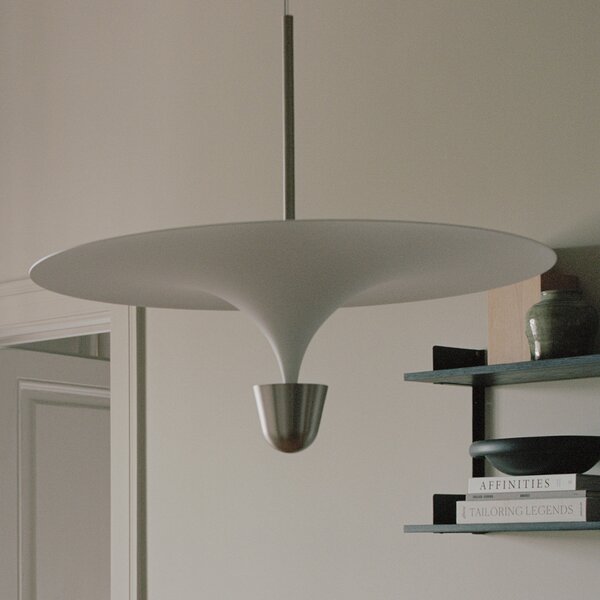 New Works LED viseća svjetiljka Kantarell, Ø 60 cm, nikal, prigušiva, Bijela, Dnevni boravak/blagovaonica, Metal