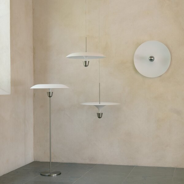 New Works LED viseća svjetiljka Kantarell, Ø 60 cm, nikal, prigušiva, Bijela, Dnevni boravak/blagovaonica, Metal