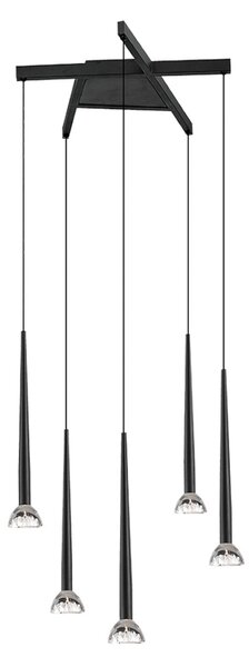 Viokef LED viseća svjetiljka Rina, crna/prozirna, Ø 51 cm, metalna, 5 žarulja., Crno, Dnevni boravak/blagovaonica, Metal