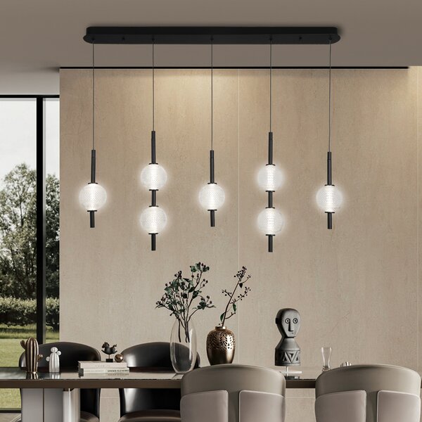 Viokef Abeona LED viseća lampa, duljina 105 cm, crni metal, 7 žarulja., Crno, Dnevni boravak/blagovaonica, Metal