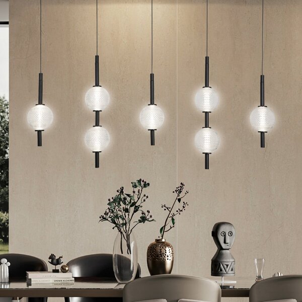 Viokef Abeona LED viseća lampa, duljina 105 cm, crni metal, 7 žarulja., Crno, Dnevni boravak/blagovaonica, Metal