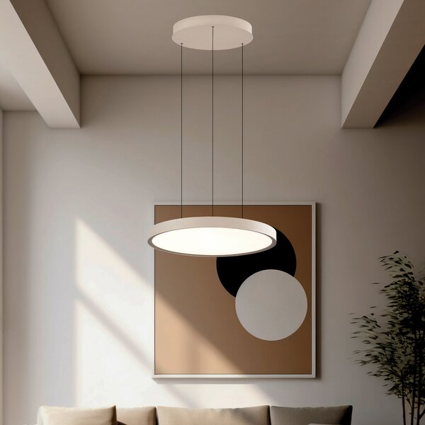 Viokef Denver LED viseća svjetiljka, Ø 49 cm, bež, metal, Bež, Dnevni boravak/blagovaonica, Aluminij