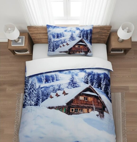 3D posteljina od mikrosatena WINTER CHALET, bijela Dimenzije posteljine: 70 x 90 cm | 140 x 200 cm