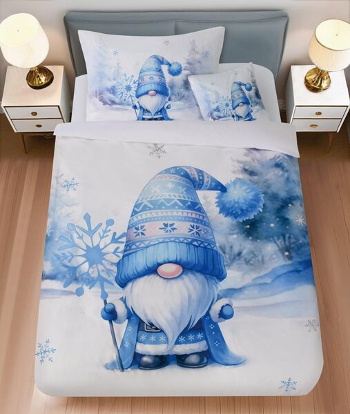 Posteljina od mikrosatena BLUE GNOME bijela + jastučnica 45 x 45 cm gratis Dimenzije posteljine: 70 x 90 cm | 140 x 200 cm