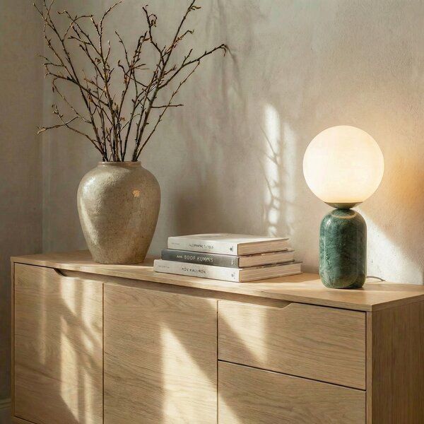 Lindby stolna lampa Lennes x Eva Söllner, zelena, mramor, Ø 20 cm, Zelena, Dnevni boravak/blagovaonica, Mramor