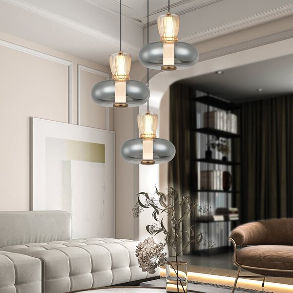 Viokef Sire LED viseća svjetiljka, Ø 42 cm dimljena/brončana metal/staklo, 3 žarulje., Sivo, Dnevni boravak/blagovaonica, Metal