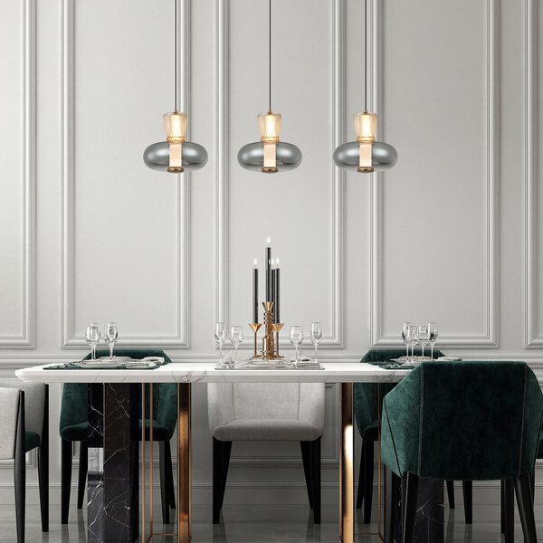 Viokef Viseća LED lampa Sire, duljina 92 cm, dimljeno/brončano staklo, 3 žarulje., Sivo, Dnevni boravak/blagovaonica, Metal