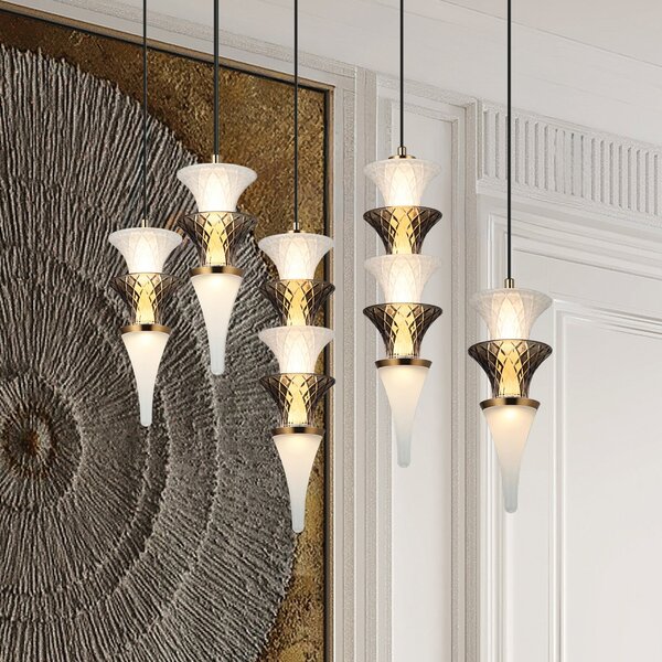 Viokef Venera LED viseća lampa, visina 29 cm, bijela/smeđa, staklo, Bijela, Dnevni boravak/blagovaonica, Staklo