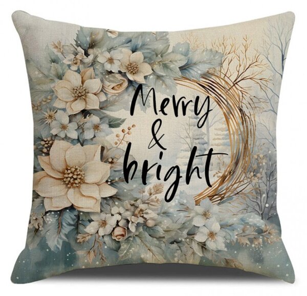 Božićna jastučnica MERRY & BRIGHT 45x45 cm, bež