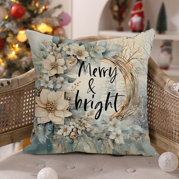 Božićna jastučnica MERRY & BRIGHT 45x45 cm, bež