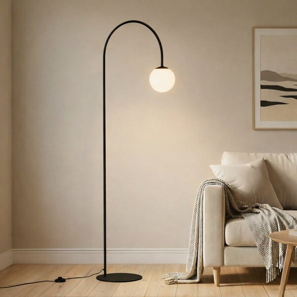 Domiluce Podna lampa Nova, staklo/metal, crno/bijela, visina 155 cm, Crno, Dnevni boravak/blagovaonica, Metal, Stani luk