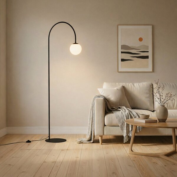 Domiluce Podna lampa Nova, staklo/metal, crno/bijela, visina 155 cm, Crno, Dnevni boravak/blagovaonica, Metal, Stani luk
