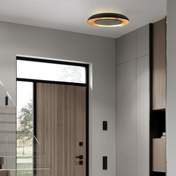 Steinhauer LED stropna svjetiljka Golden Veil, crno/zlatna, prigušljiva, metalna, prigušiva, Crno, Dnevni boravak/blagovaonica, Metal