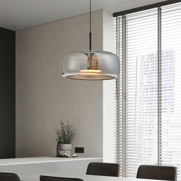 Viokef LED viseća svjetiljka Deco, dimno siva/crna, Ø 33 cm, staklo, Sivo, Dnevni boravak/blagovaonica, Staklo