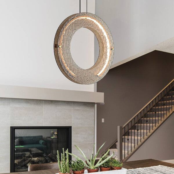 Viokef Tamara LED viseća lampa, jantarna, Ø 40 cm, staklo/metal, Bež, Dnevni boravak/blagovaonica, Staklo