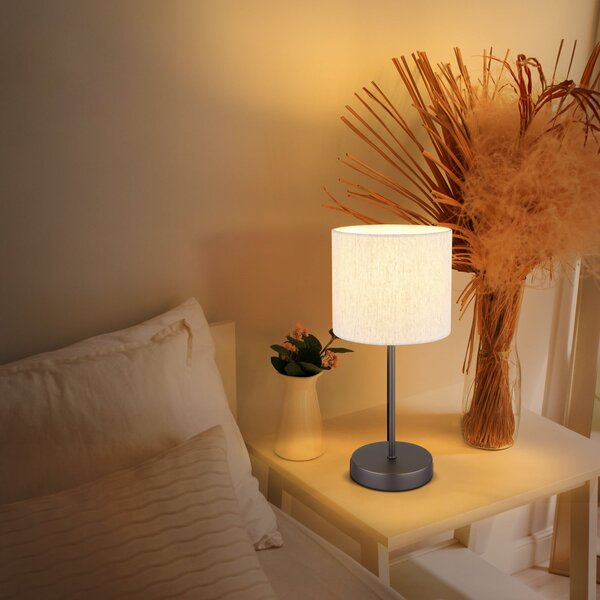 Globo Stolna lampa Thea, krem/crna mat, lan, visina 37 cm, Bež, Dnevni boravak/blagovaonica, Tkanina / tekstil