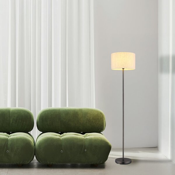 Globo Podna lampa Thea, krem/crna mat, lan, visina 160 cm, Bež, Dnevni boravak/blagovaonica, Tkanina / tekstil