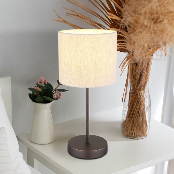 Globo Stolna lampa Thea, krem/crna mat, lan, visina 37 cm, Bež, Dnevni boravak/blagovaonica, Tkanina / tekstil