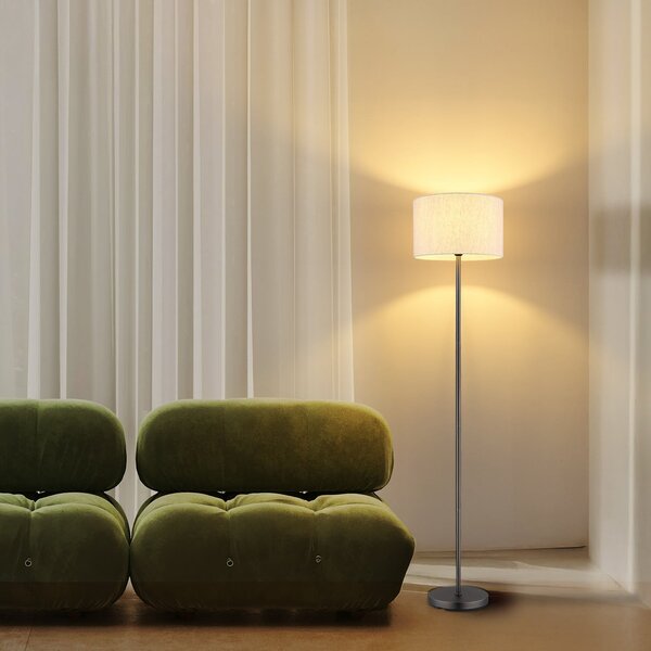 Globo Podna lampa Thea, krem/crna mat, lan, visina 160 cm, Bež, Dnevni boravak/blagovaonica, Tkanina / tekstil