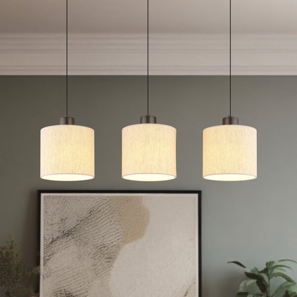 Globo LED viseća svjetiljka Thea, duljina 74 cm, 3 svjetla, krema/mat crna, Bež, Dnevni boravak/blagovaonica, Tkanina / tekstil
