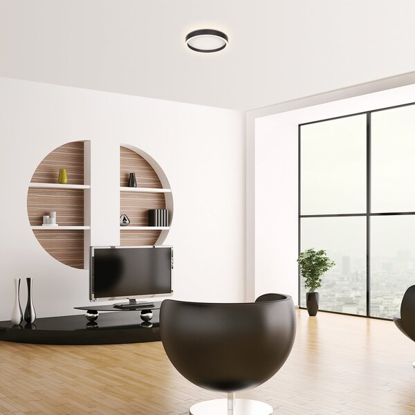 Steinhauer Ringlux LED stropna svjetiljka, crna, Ø 30 cm, metalna, 2700 K, prigušiva, Crno, Dnevni boravak/blagovaonica, Metal