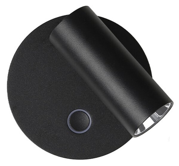Viokef LED zidna lampa Tara, crna, Ø 9 cm, metalna, prigušiva, Crno, Dnevni boravak/blagovaonica, Metal, Svjetlo za čitanje