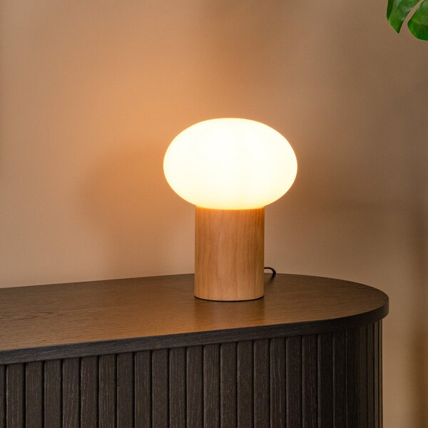 Lucide Birtle stolna lampa, visina 23 cm, bijela/svijetlo drvo, drvo/staklo, Drvo, Dnevni boravak/blagovaonica, Drvo