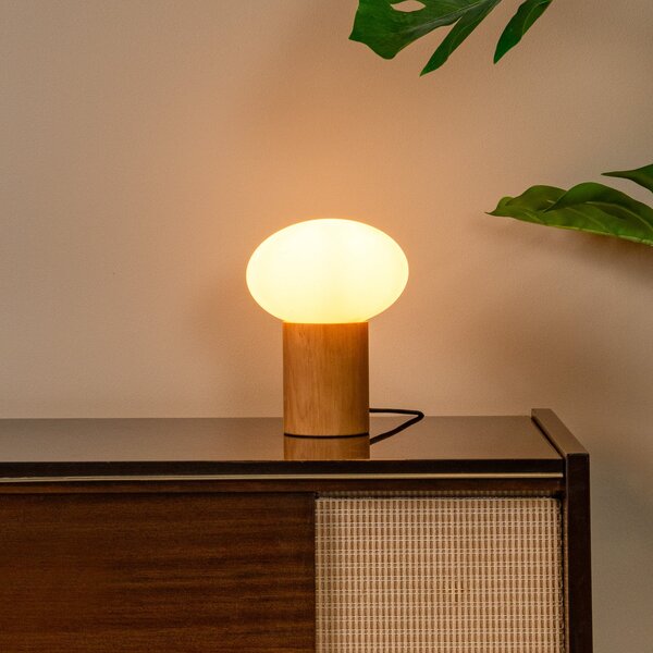 Lucide Birtle stolna lampa, visina 38 cm, bijela/svijetlo drvo, drvo/staklo, Drvo, Dnevni boravak/blagovaonica, Drvo