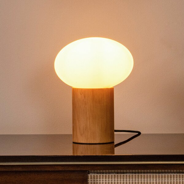 Lucide Birtle stolna lampa, visina 38 cm, bijela/svijetlo drvo, drvo/staklo, Drvo, Dnevni boravak/blagovaonica, Drvo