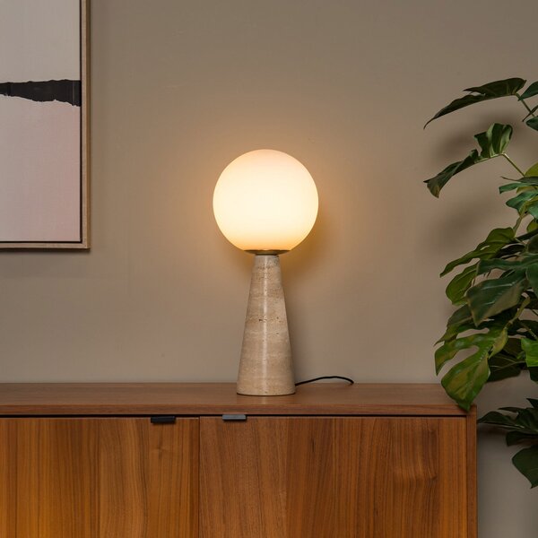 Lucide Stolna lampa Evin, krem boje, visina 46 cm, kamen/staklo, Bež, Dnevni boravak/blagovaonica, Kamen