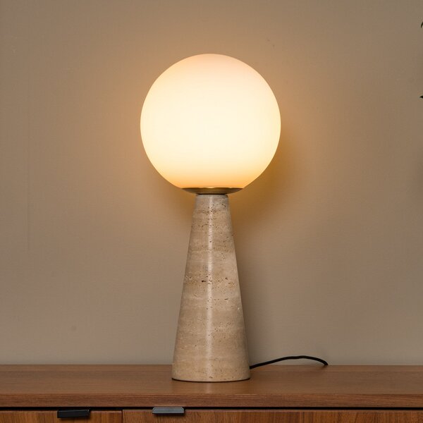 Lucide Stolna lampa Evin, krem boje, visina 46 cm, kamen/staklo, Bež, Dnevni boravak/blagovaonica, Kamen