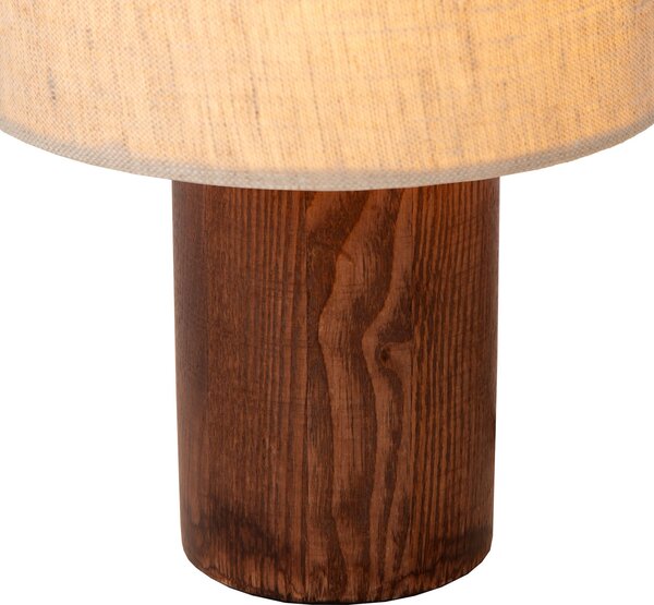 Lucide Stolna lampa Tachina, visina 20 cm, smeđa/prirodna, drvo/tkanina, Drvo, Dnevni boravak/blagovaonica, Drvo
