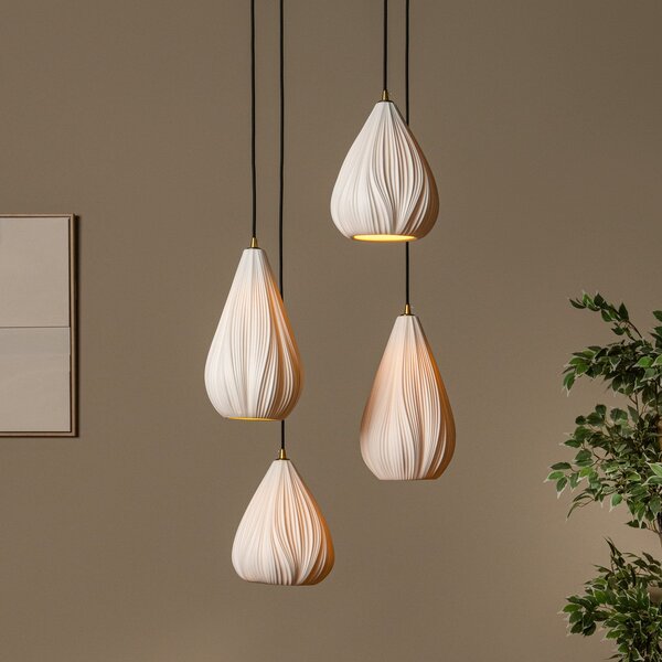 Lucide Cinzia viseća lampa, bijela/crna, Ø 55 cm, porculan, 4 žarulje., prigušiva, Bijela, Dnevni boravak/blagovaonica, Keramika