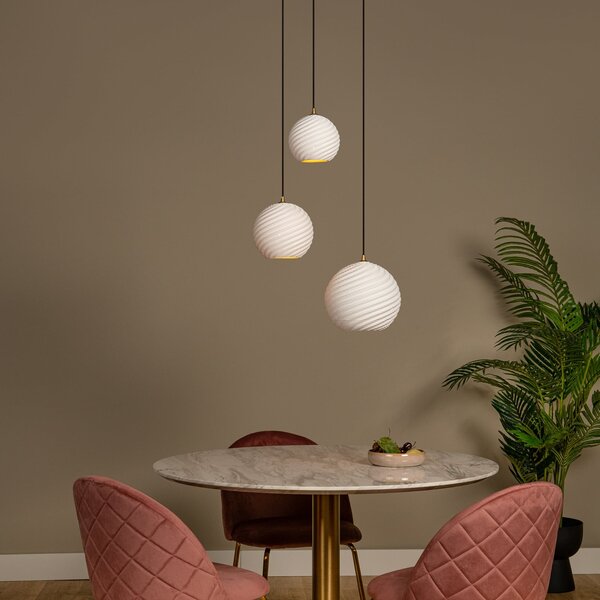 Lucide Viseća lampa Bina, duljine 45 cm, bijela/crna, porculan, 3 žarulje., prigušiva, Bijela, Dnevni boravak/blagovaonica, Keramika